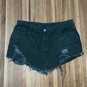 Shein Curve Denim Olive Green Distressed Shorts
